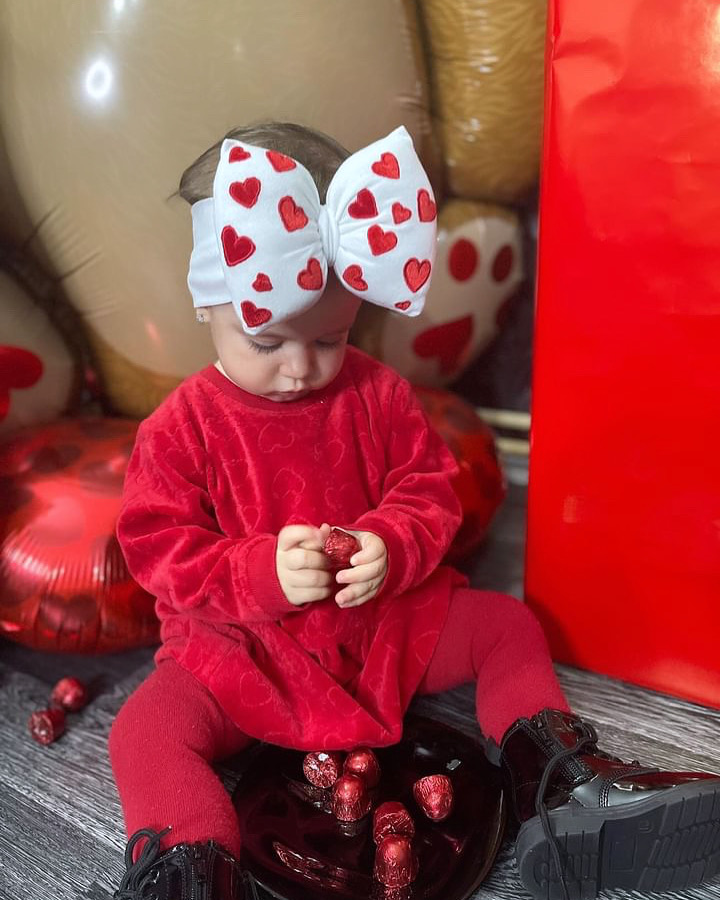 Pamučna velika puff mašna sa 3D plišanim srcima